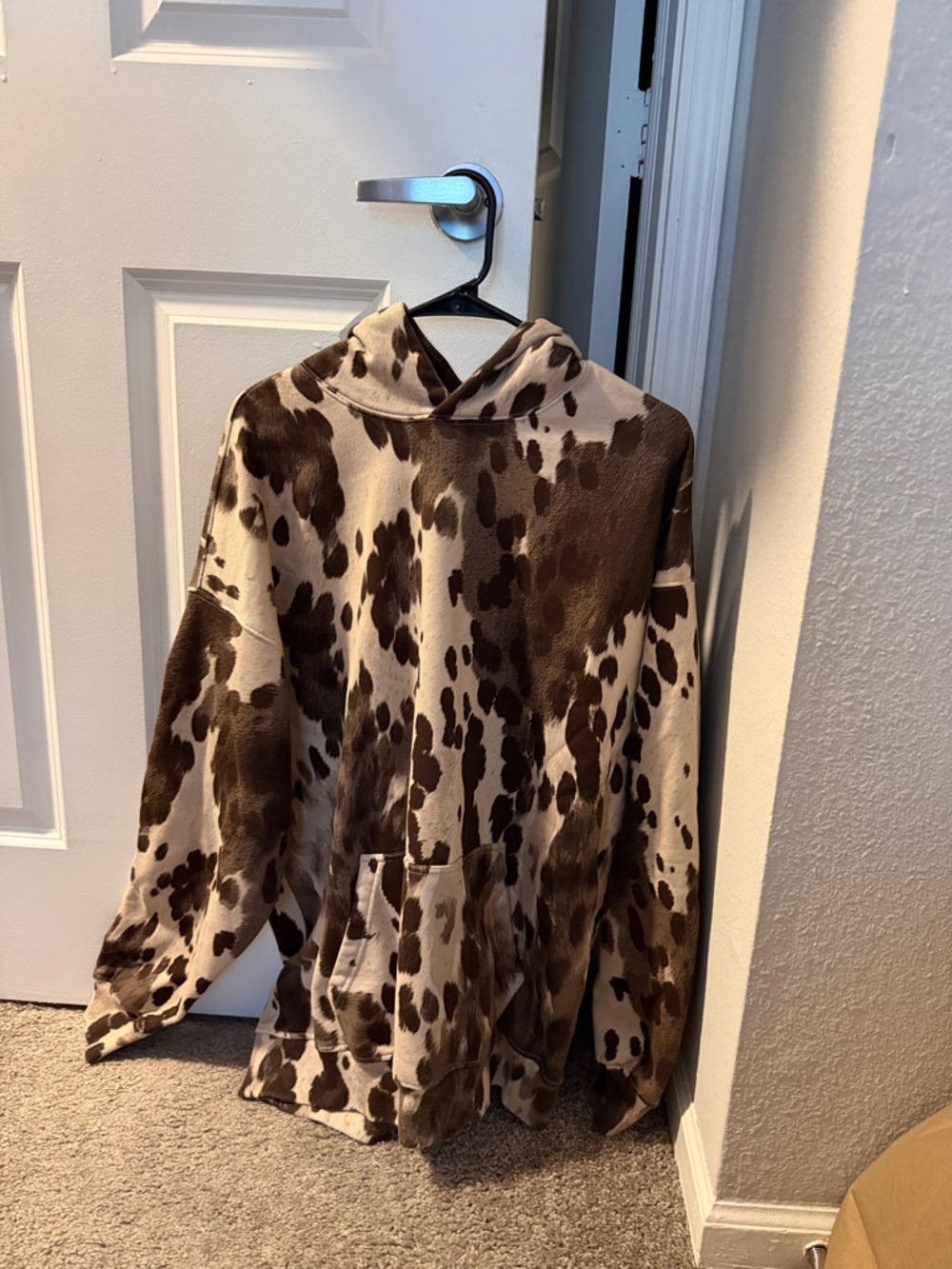 Abercrombie & Fitch Brown and Cream Cow-Print Hooded Sweater